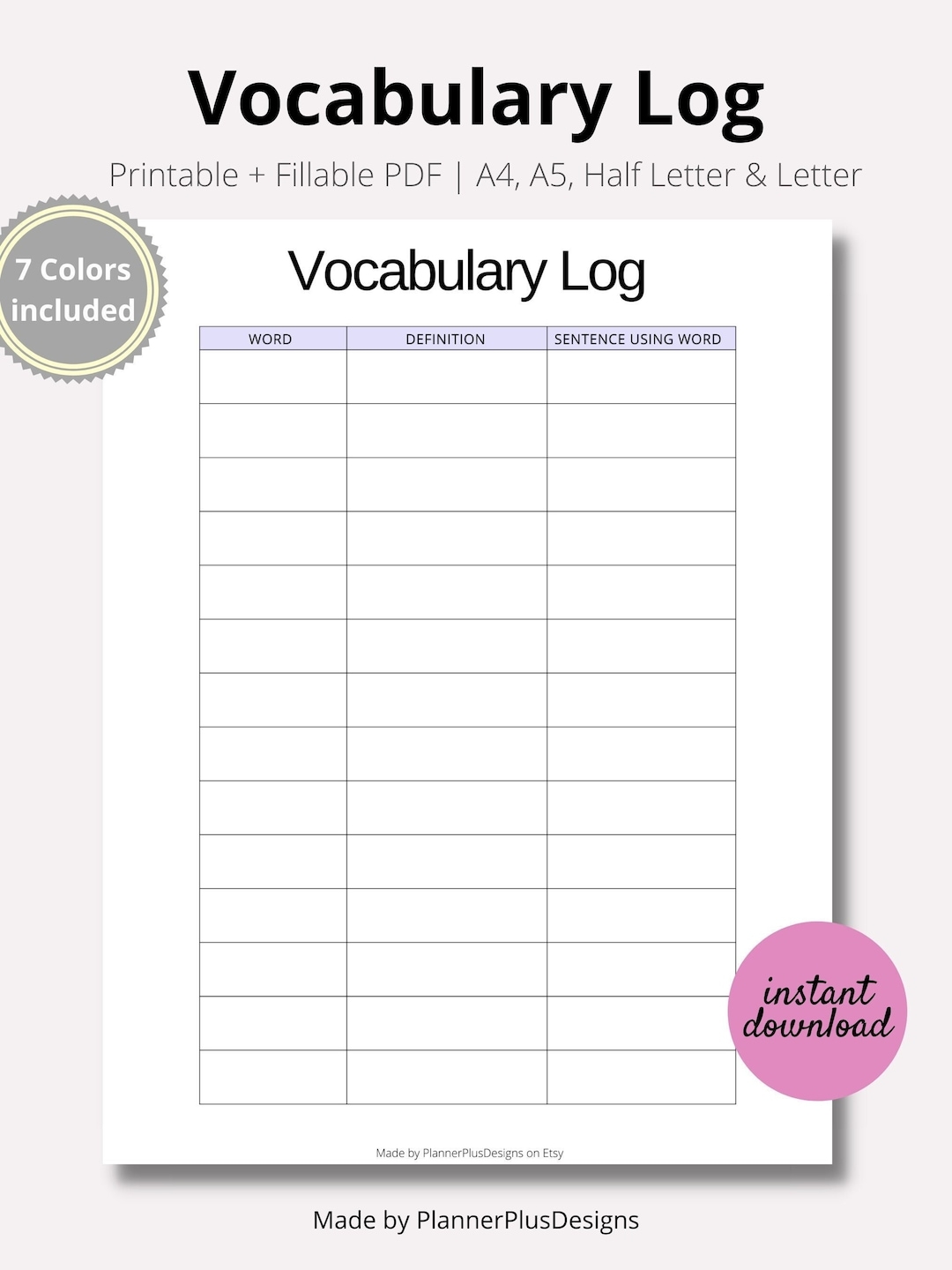 Vocabulary List Printable Planner Inserts Vocabulary List Word Book Language Study Vocabulary List Worksheet PDF A4 A5 Half LETTER Etsy