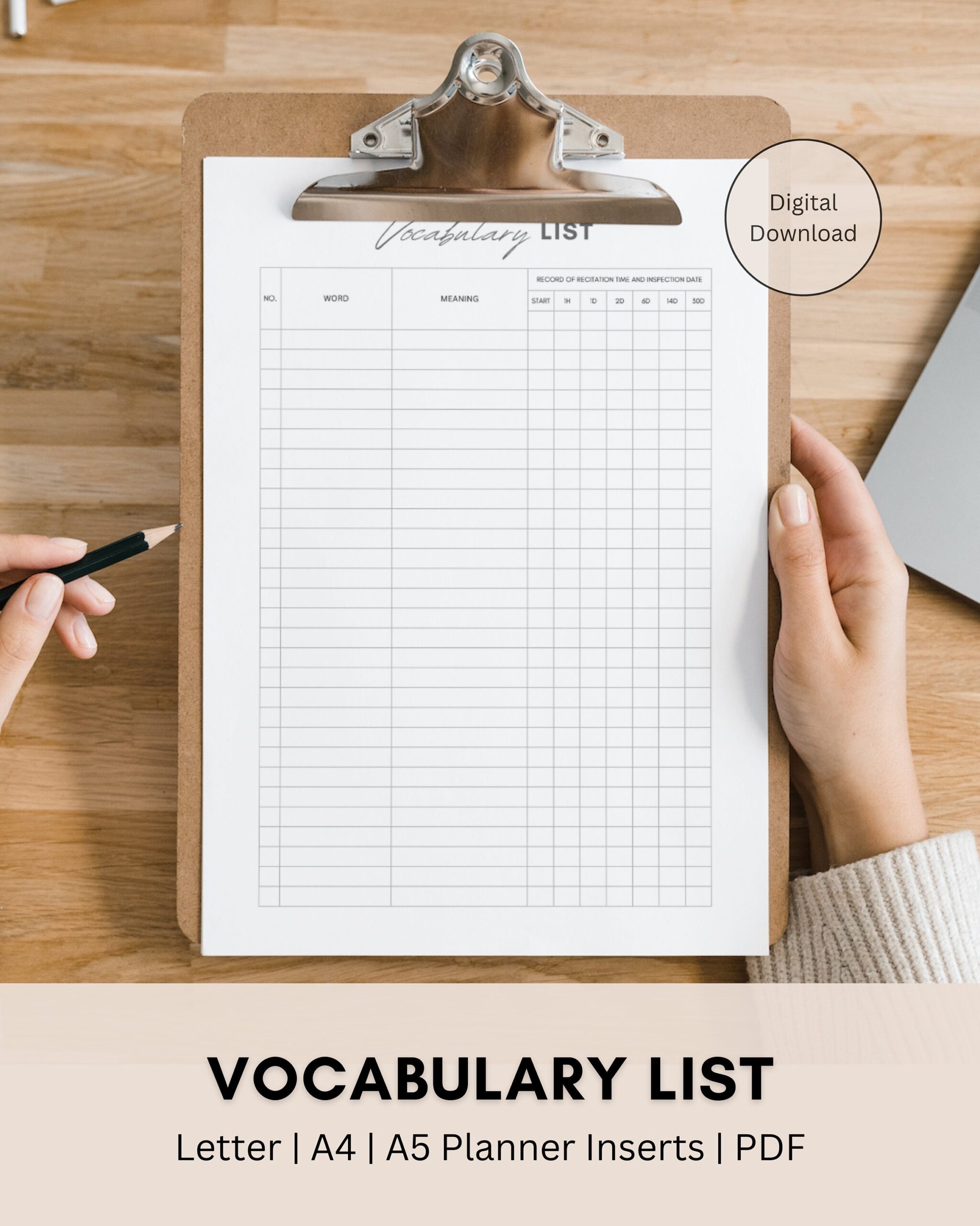 Vocabulary List Worksheet Printable Boost Your Memory And Retention Language Study Notebook Template Etsy