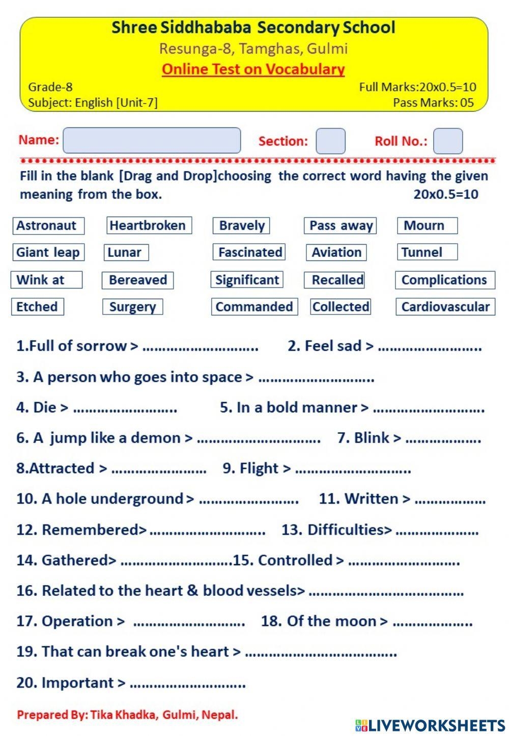 vocabulary for 8th graders