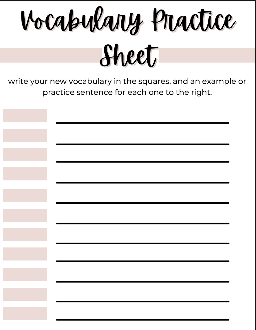 Vocabulary Practice Sheet Strategic Studying s Ko fi Shop