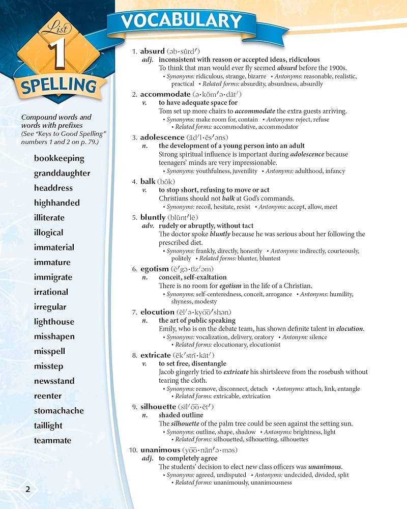 Vocabulary Spelling Poetry I Abeka 7th Grade 7 Spelling 