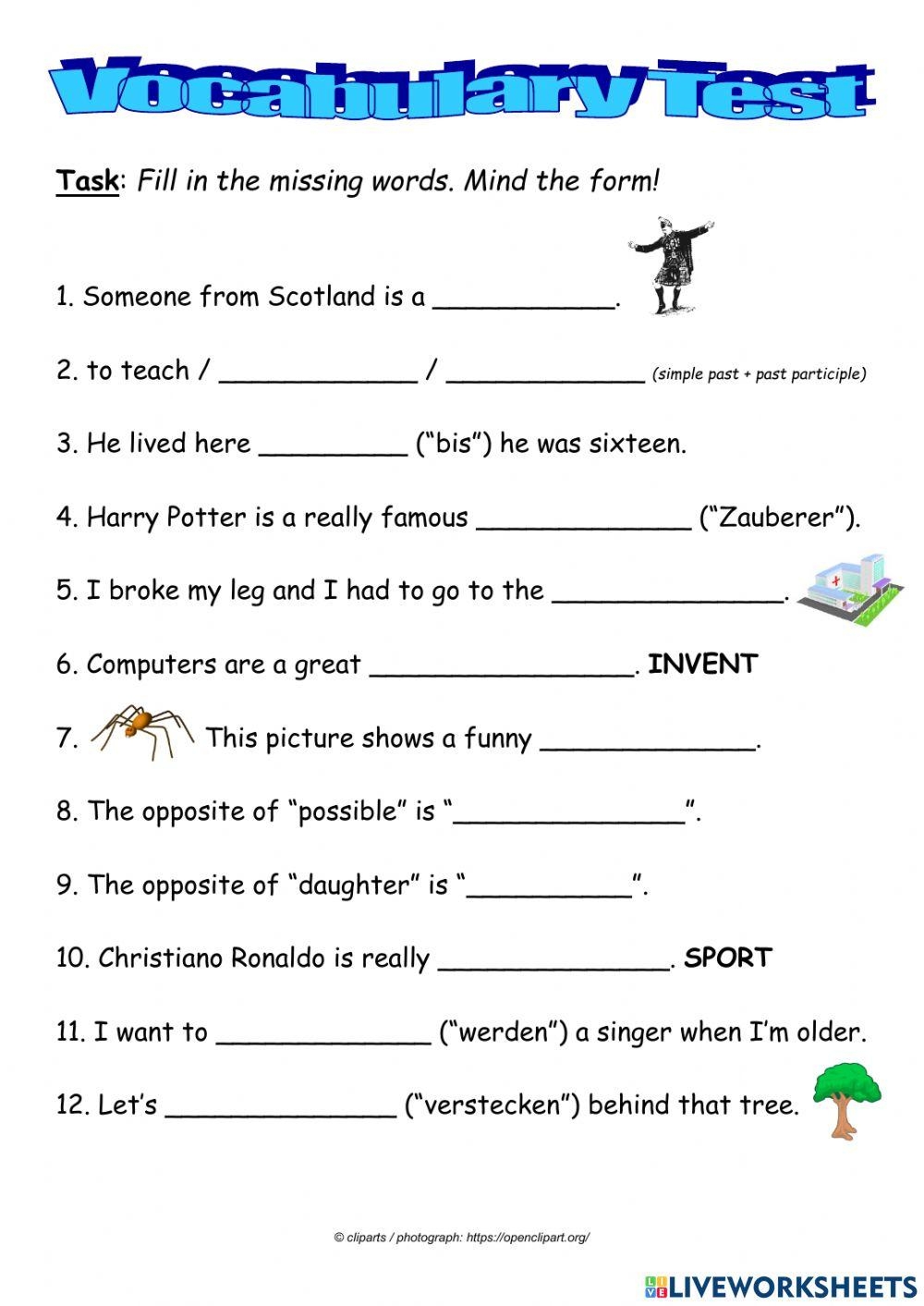free printable vocabulary test