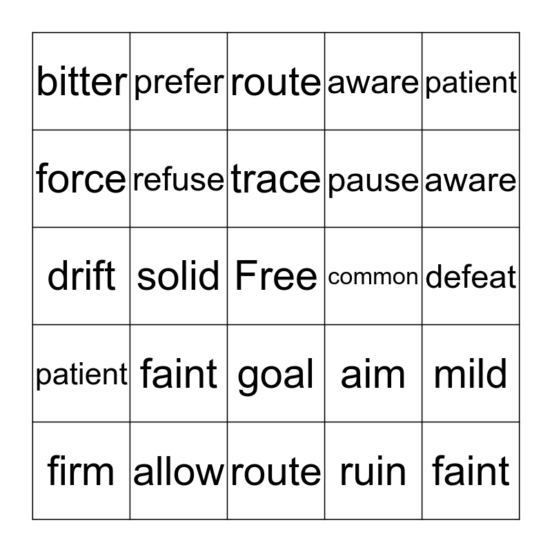 Vocabulary Words Bingo 3rd Grade Bingo Card