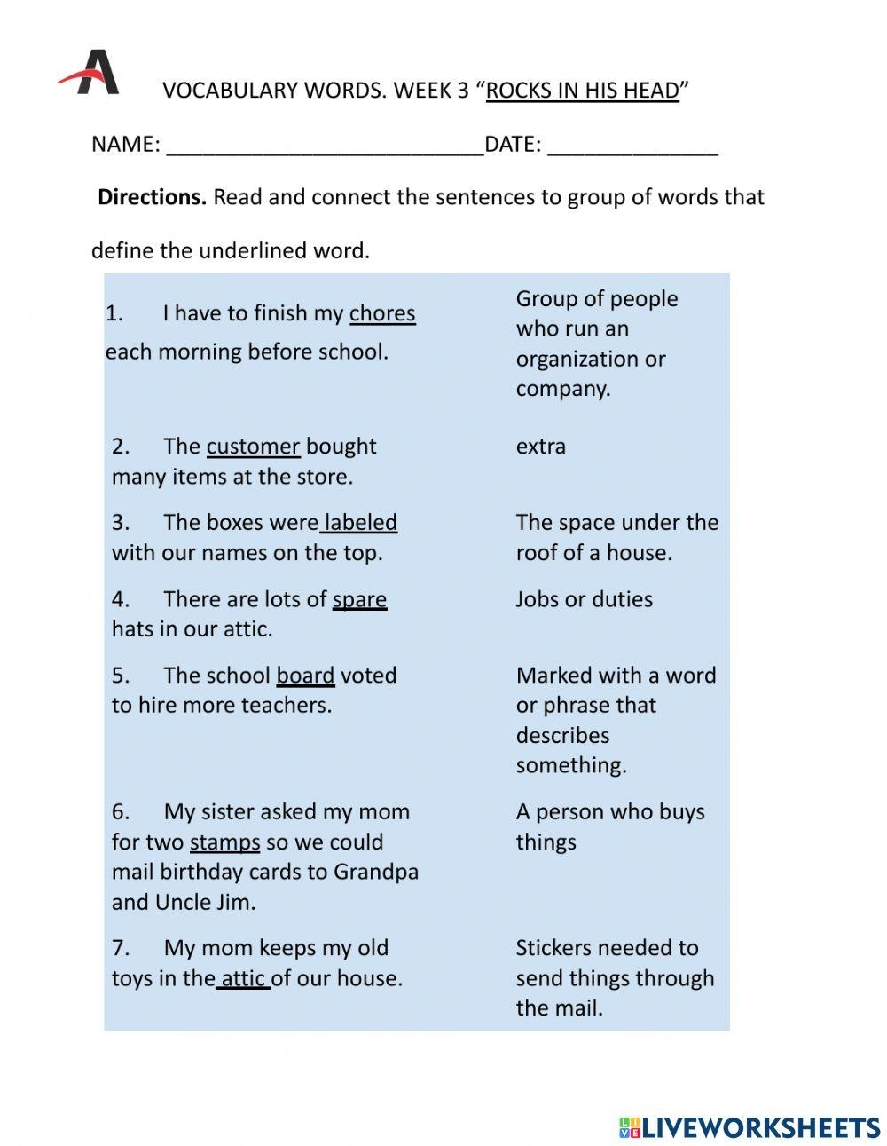 Vocabulary Words Online Worksheet For 4th Grade Live Worksheets Worksheets Library