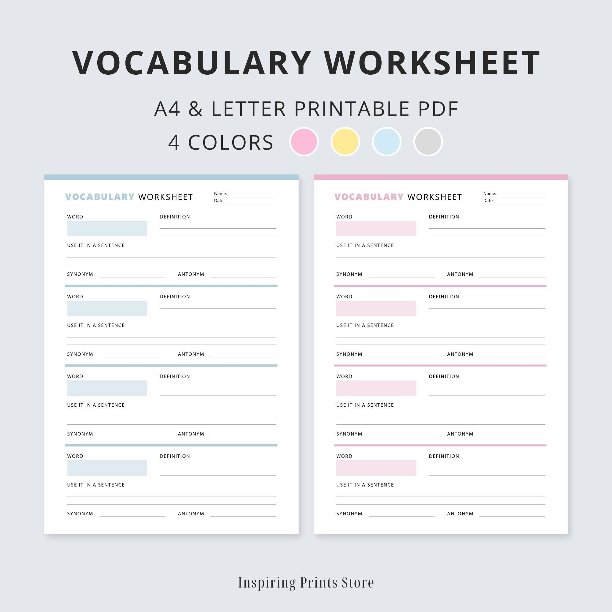 vocabulary words and definitions printable