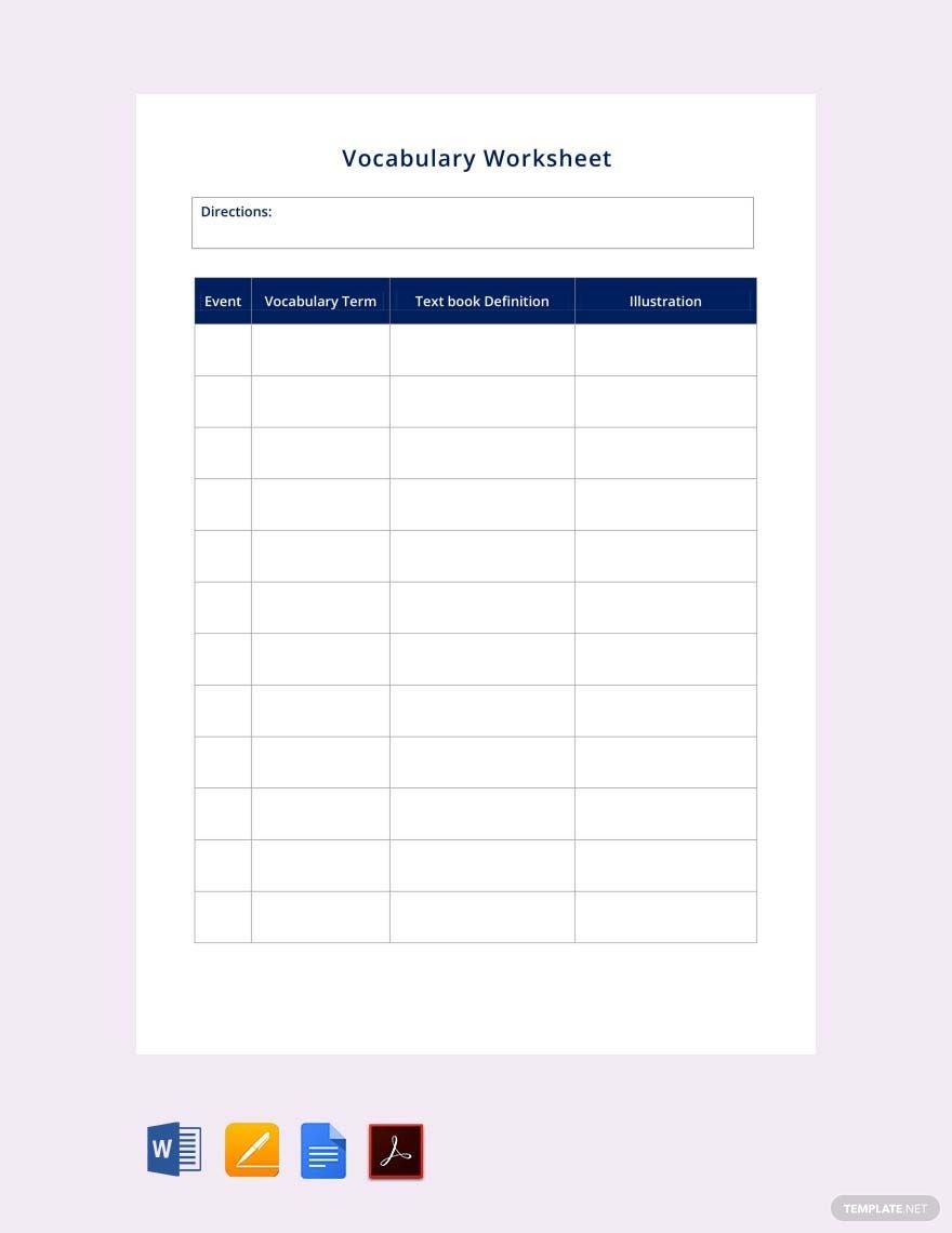Vocabulary Worksheet Template In Word Pages PDF Google Docs Download Template