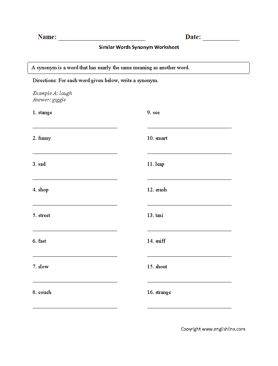 vocabulary synonym worksheet