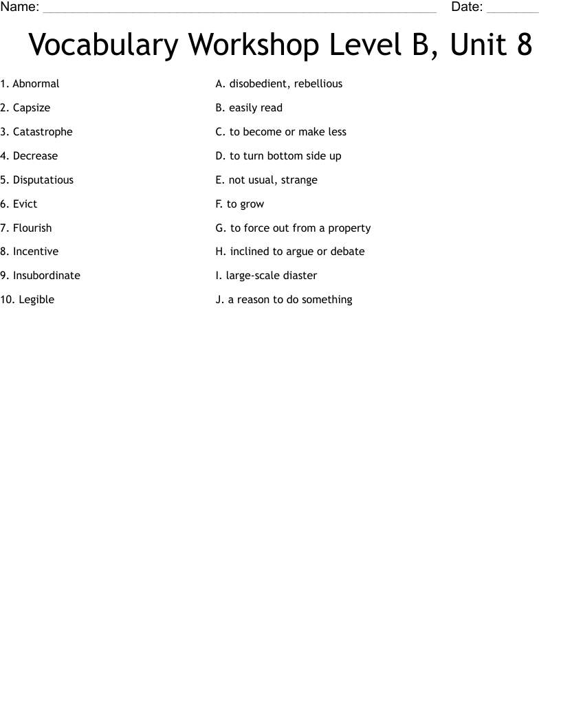Vocabulary Workshop Level B Unit 8 Worksheet WordMint