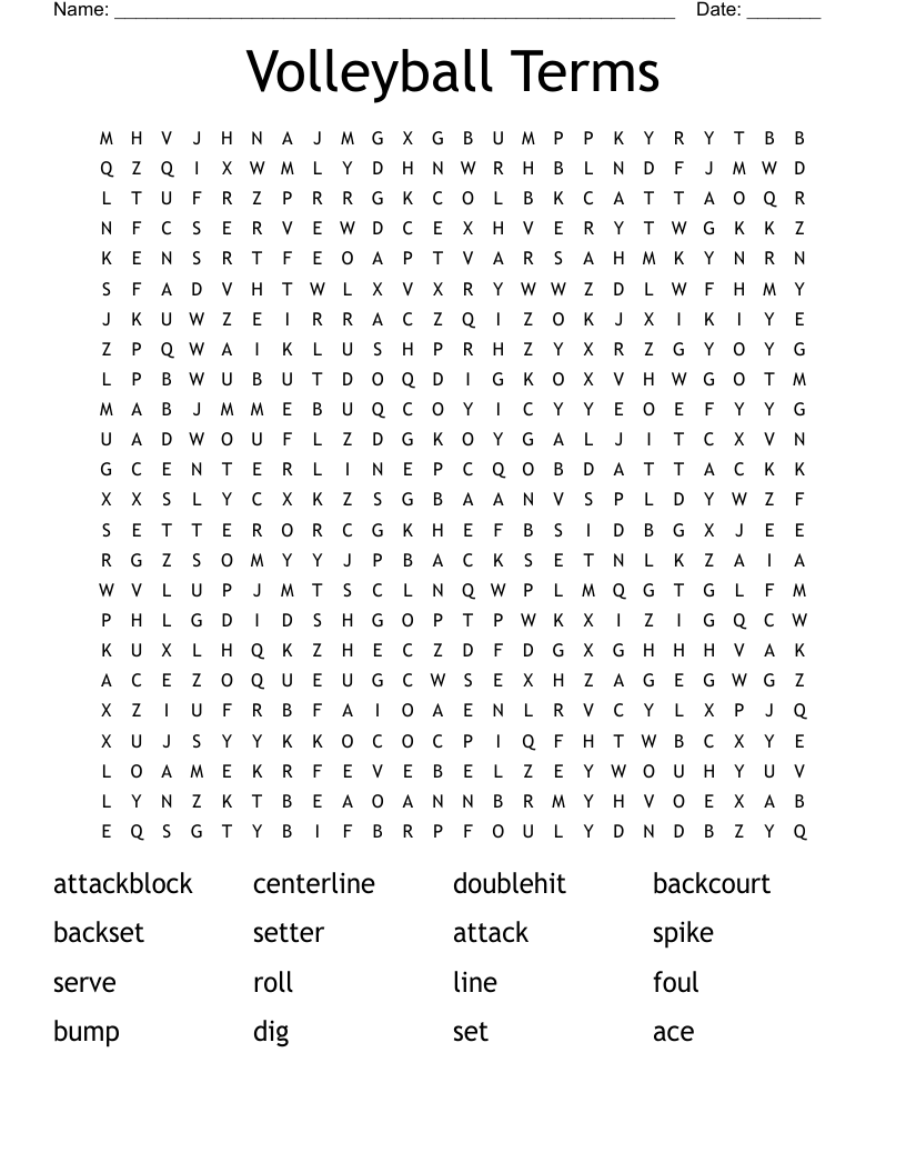 Volleyball Terms Word Search WordMint