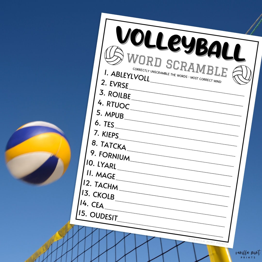 Volleyball Word Scramble Game Printable Volleyball Team Party 