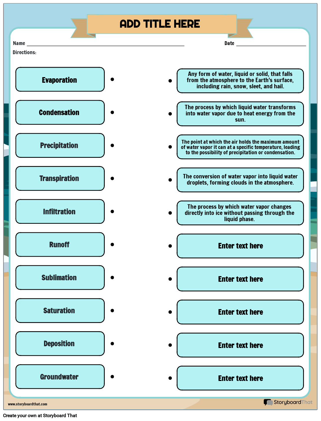 Water Cycle Worksheets Create With Storyboard That