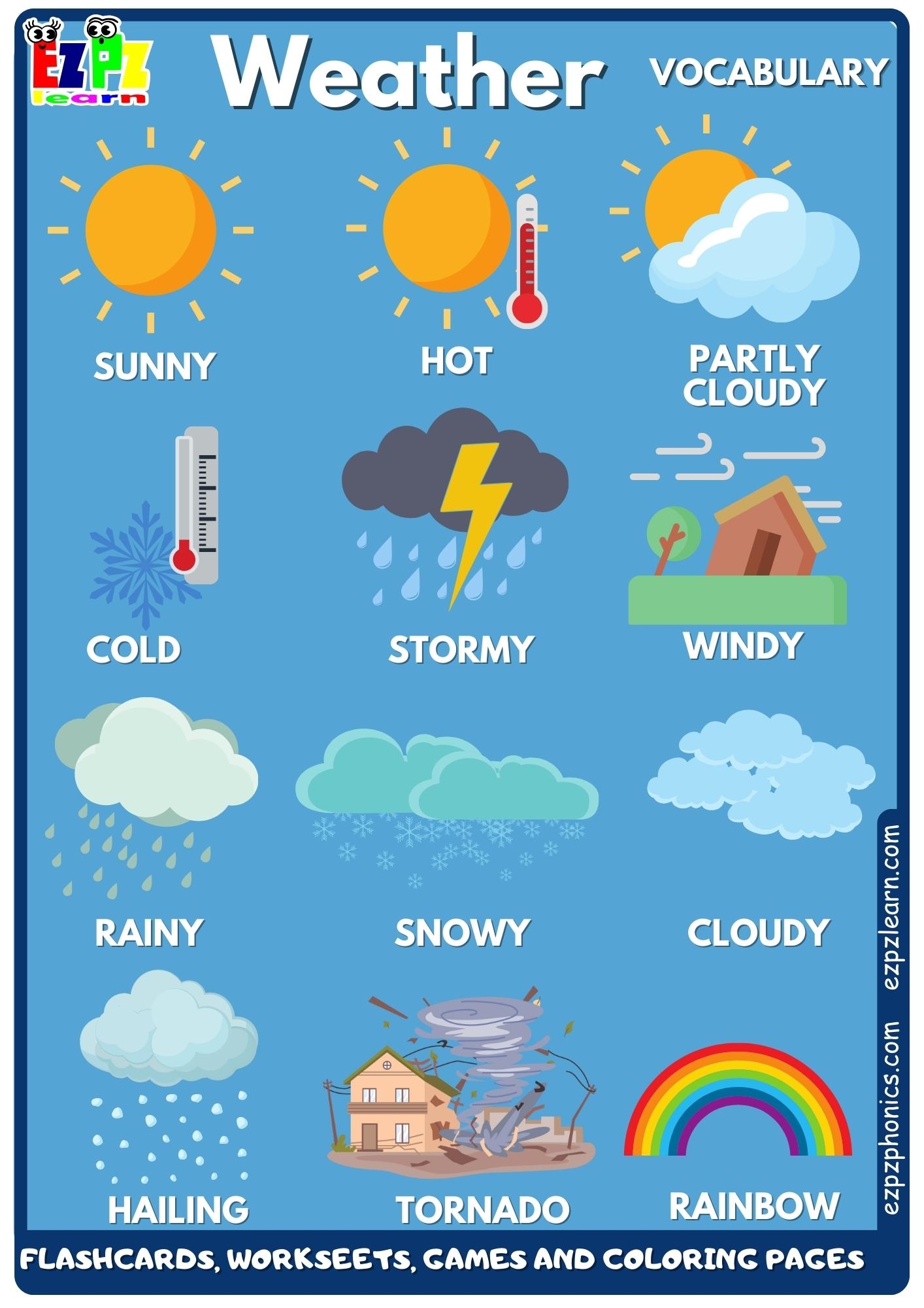 Weather Vocabulary Free English Vocabulary Flashcards Worksheets Coloring Pages Games And More For Homeschool And English Language Learners Ezpzlearn