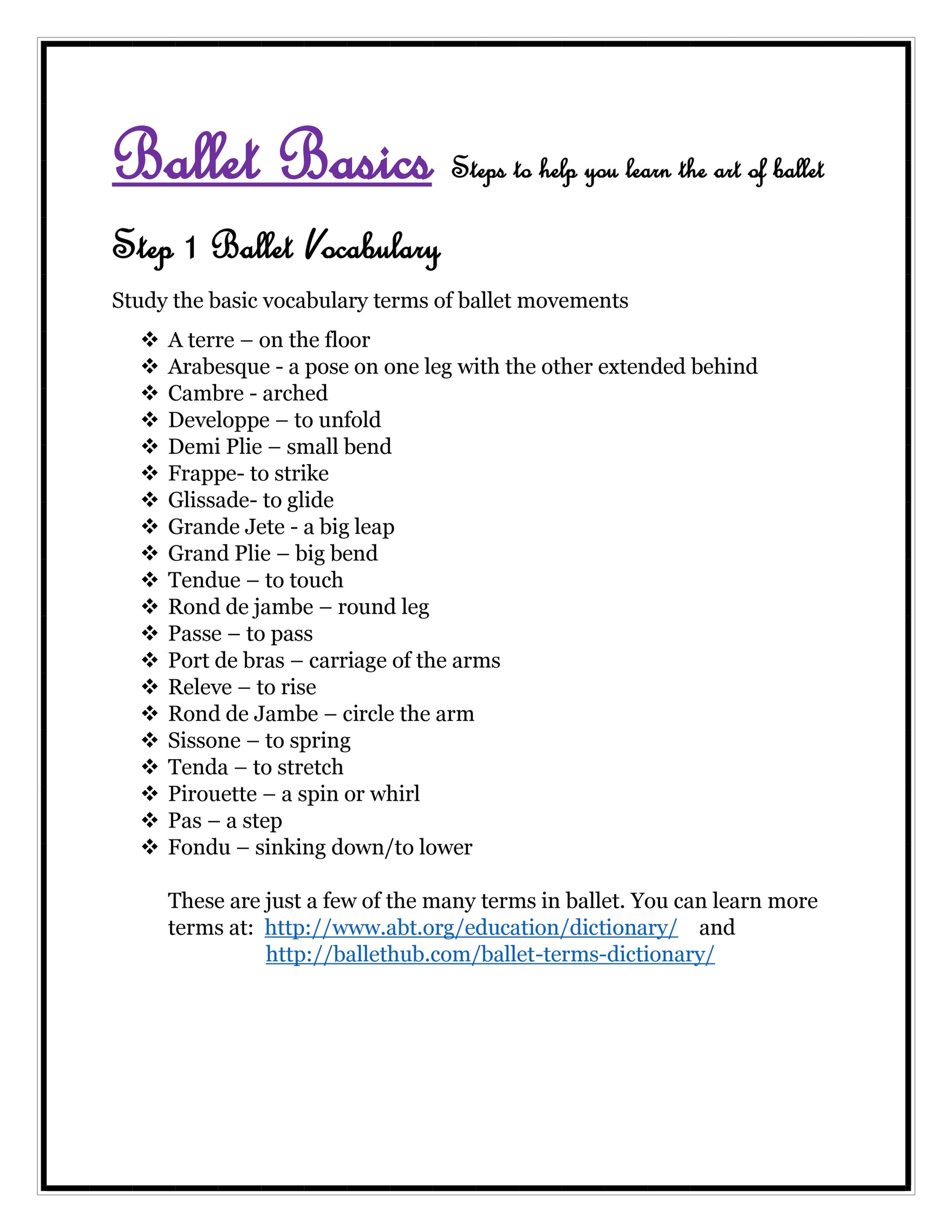 how to spell ballet terms