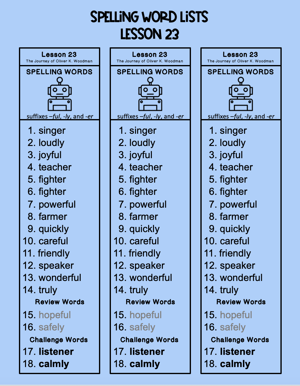 third grade spelling lists
