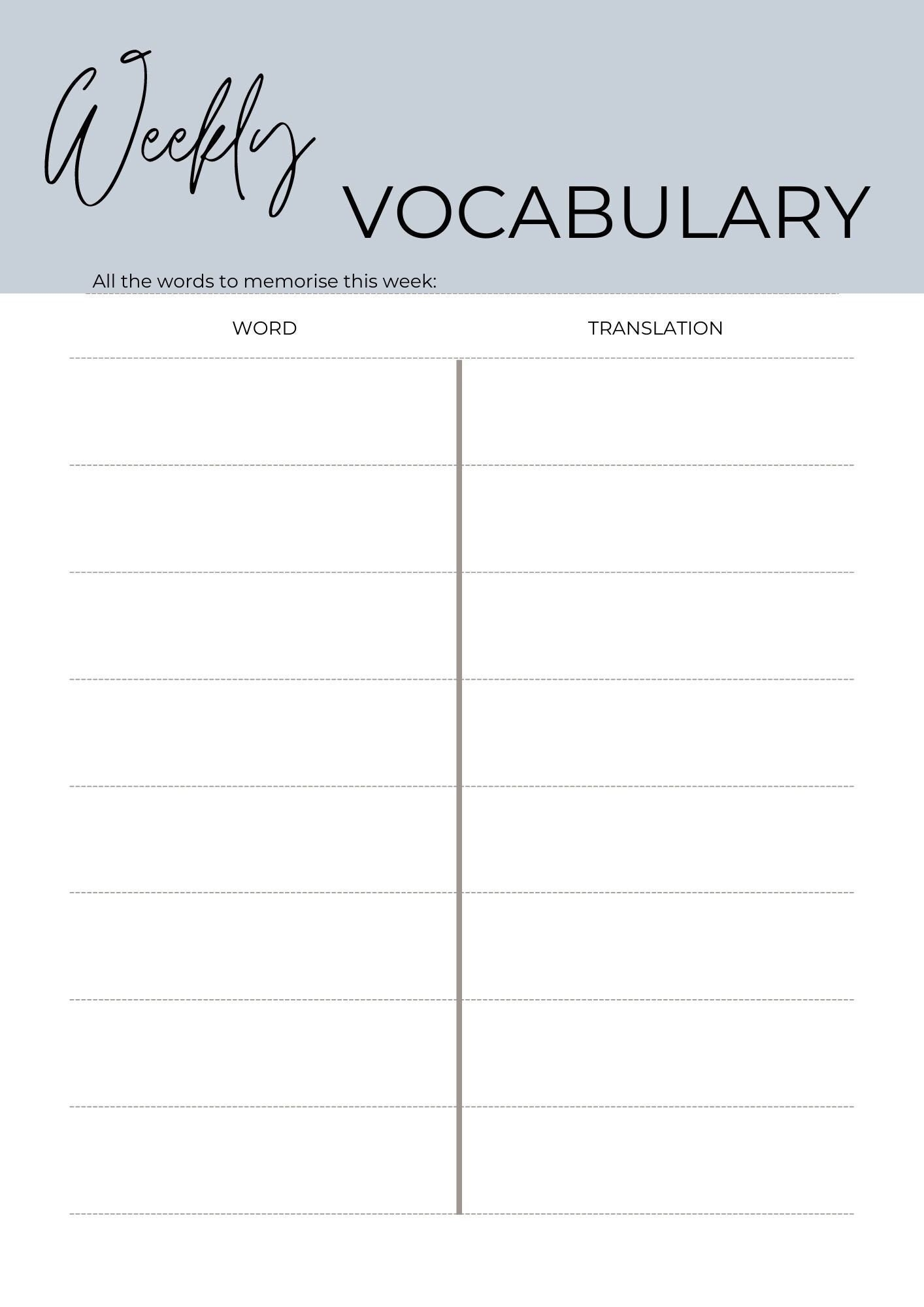 vocabulary sheet​