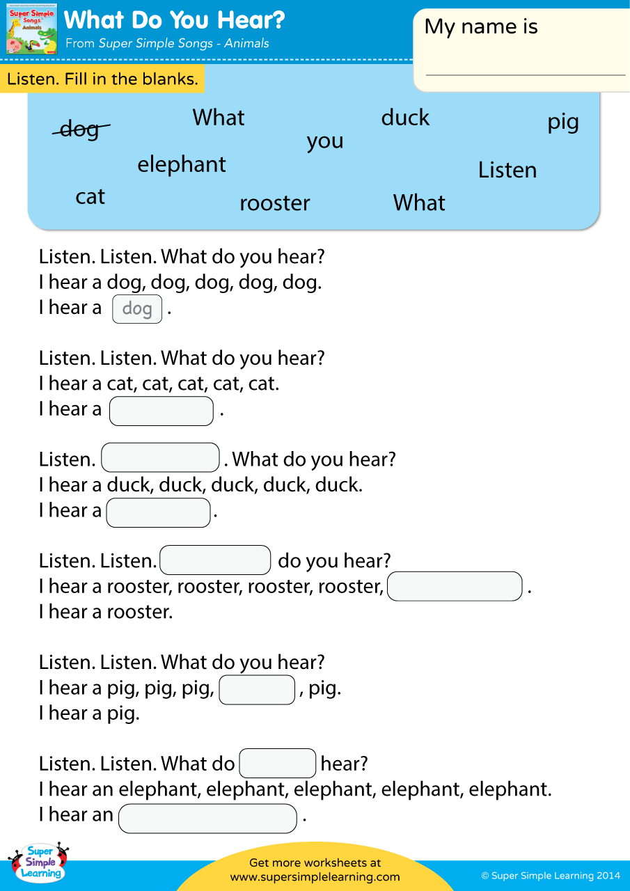 What Do You Hear Worksheet Fill In The Blanks Super Simple