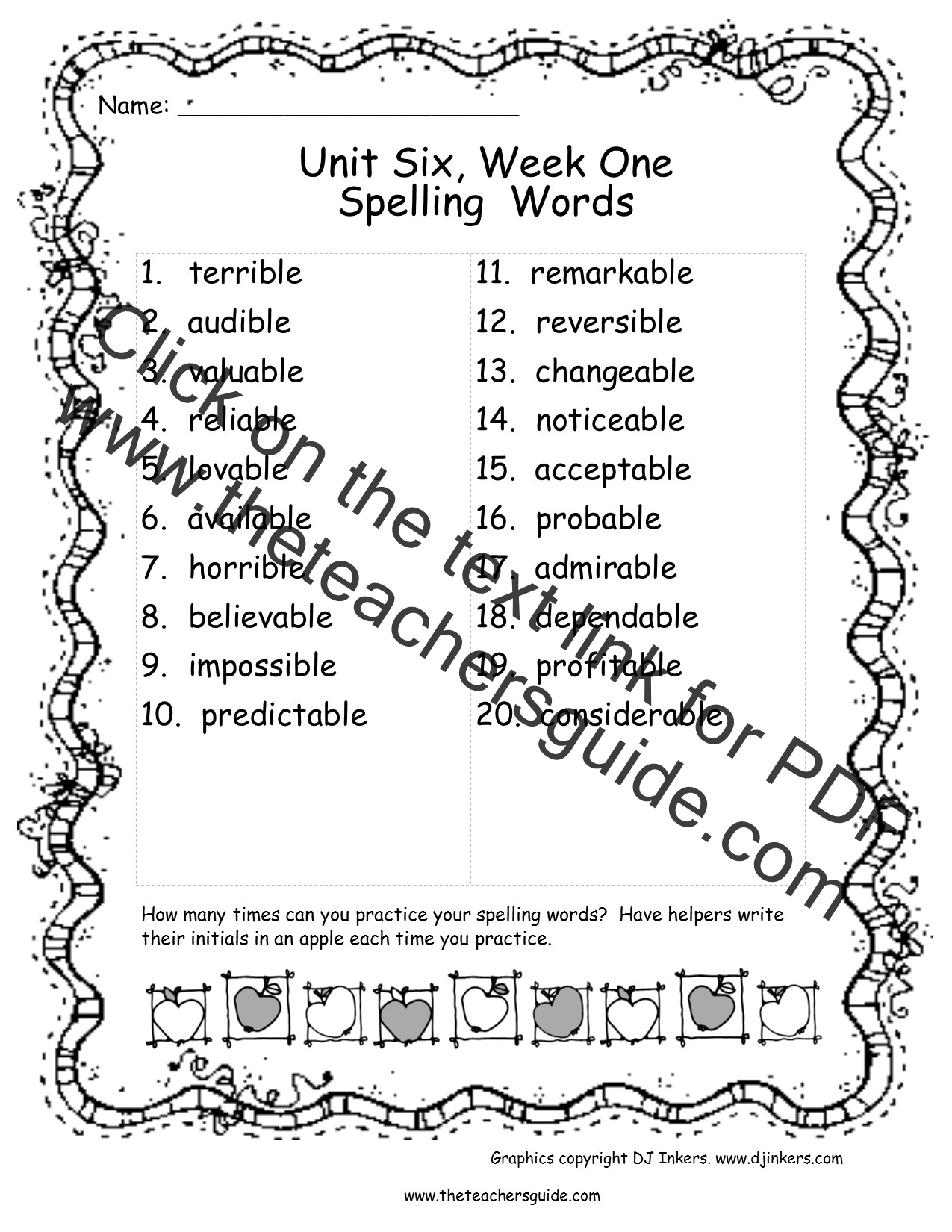 6th grade spelling words list