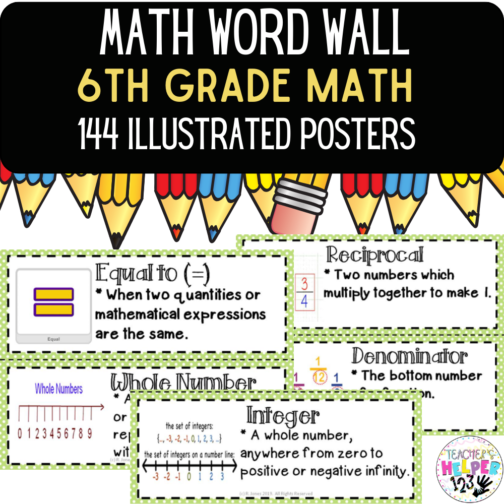 Word Wall Vocabulary Posters For 6th Grade Math Units 144 Words 
