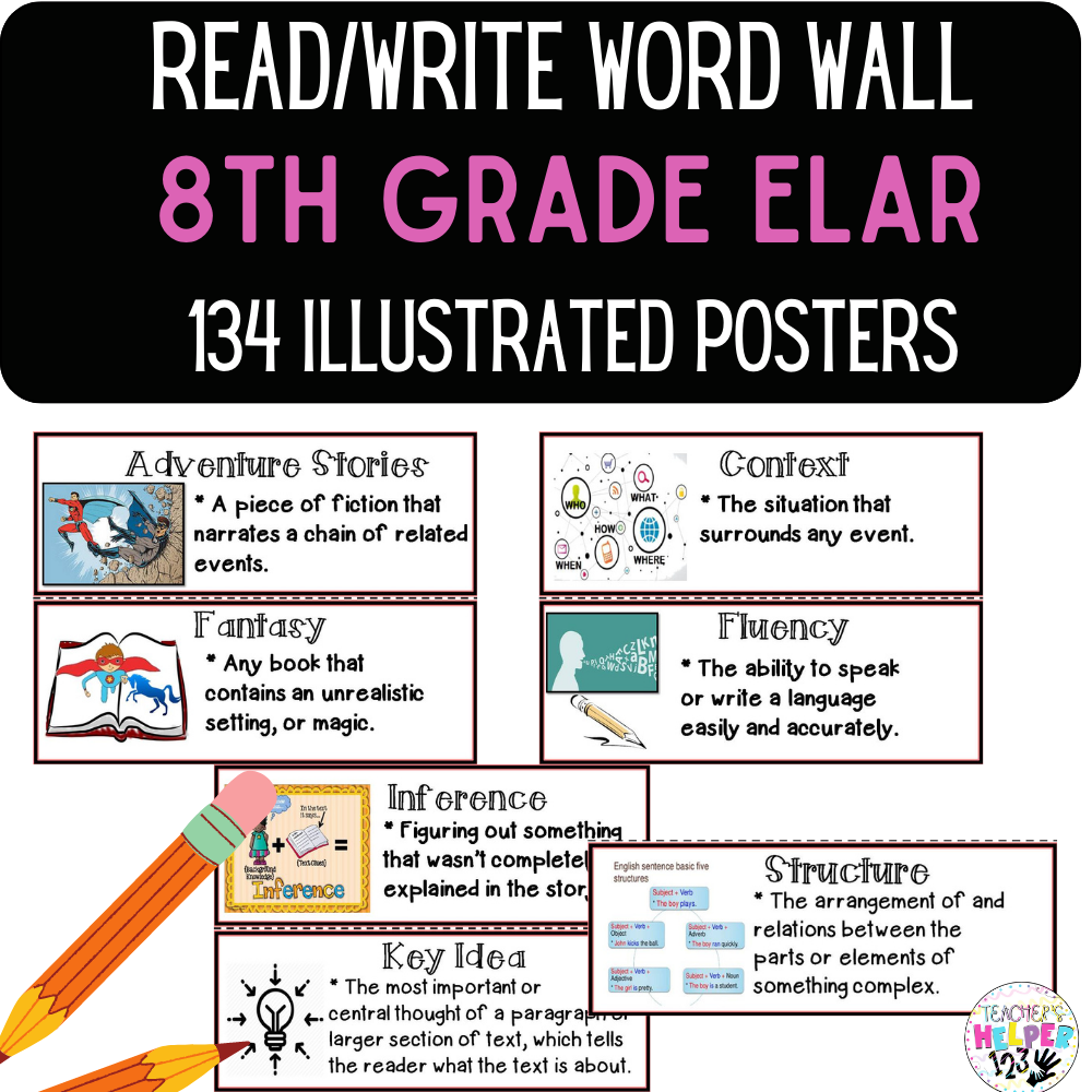Word Wall Vocabulary Posters For 8th Grade Reading Write English 