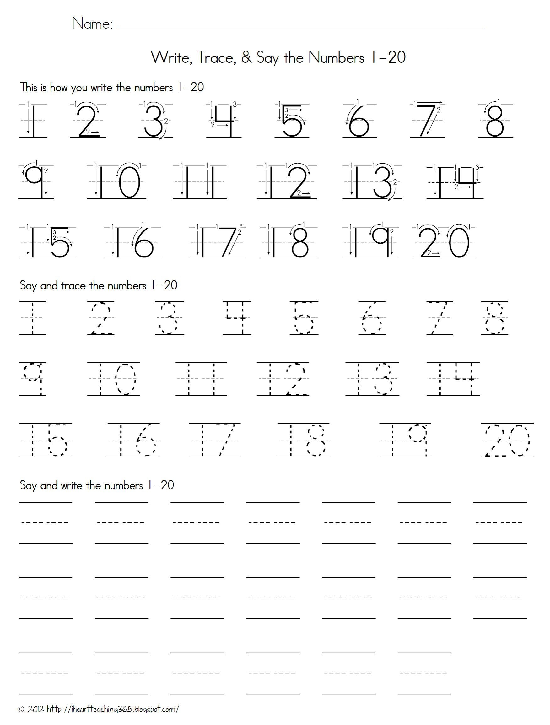 Write Trace Say Numbers 1 20 Worksheets Library