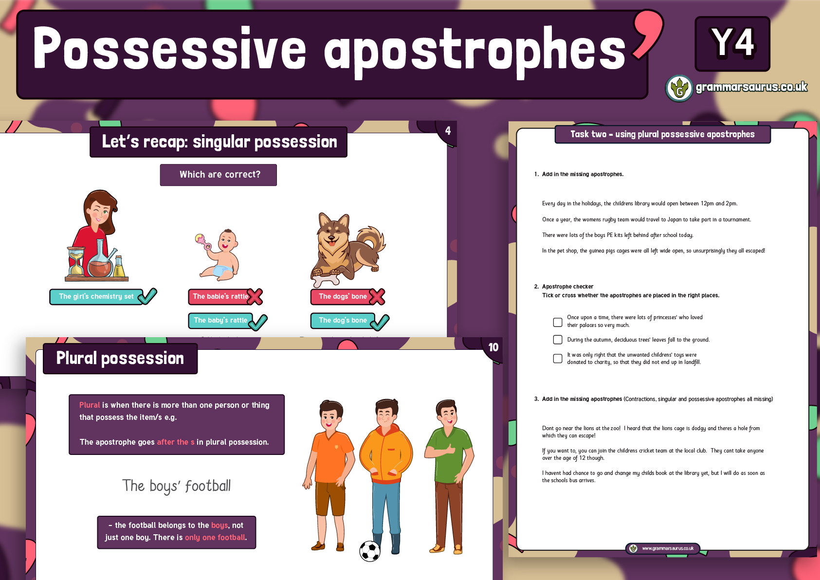 Year 4 Possessive Apostrophes Resource Pack Grammarsaurus