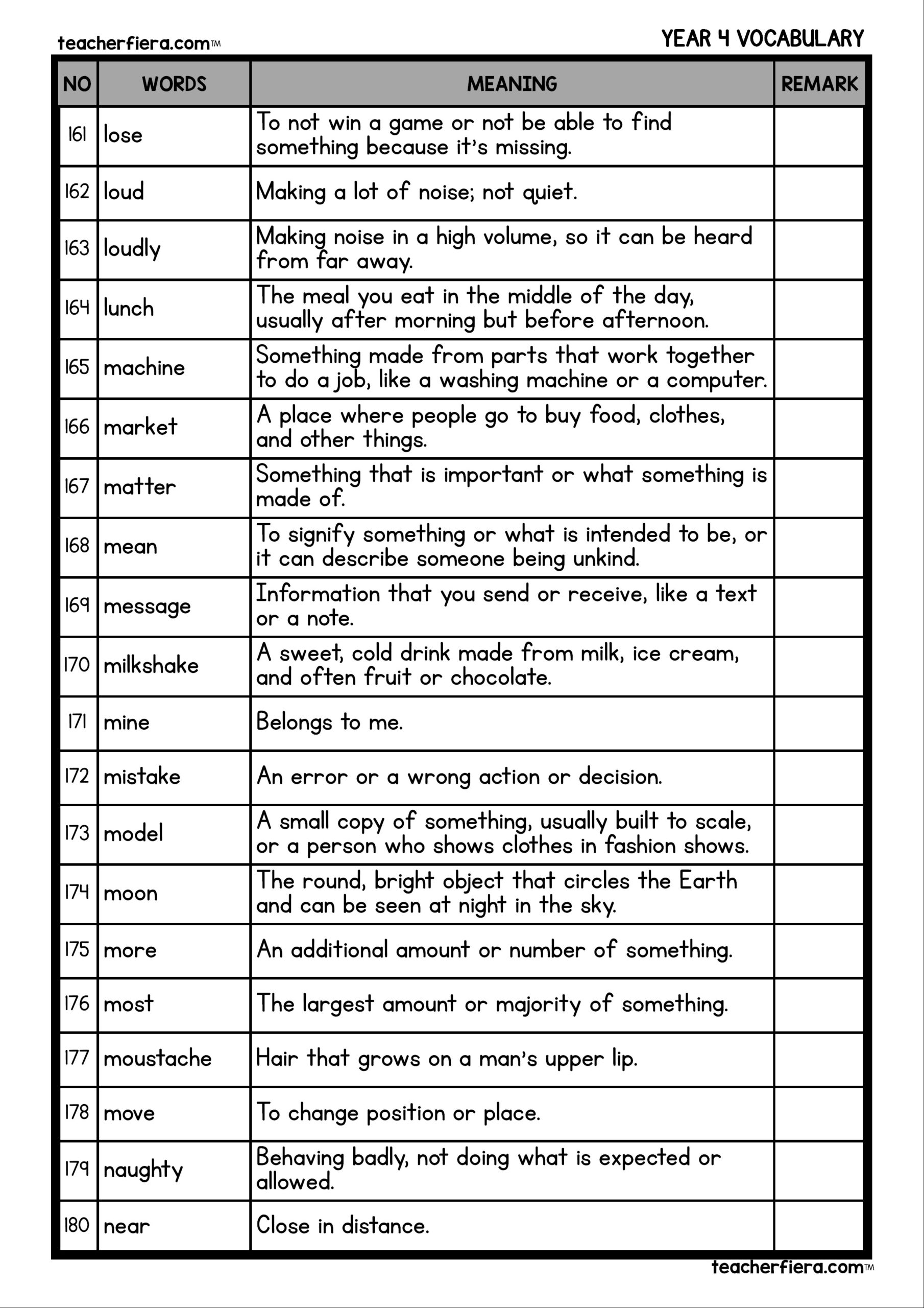 4th grade vocab words list