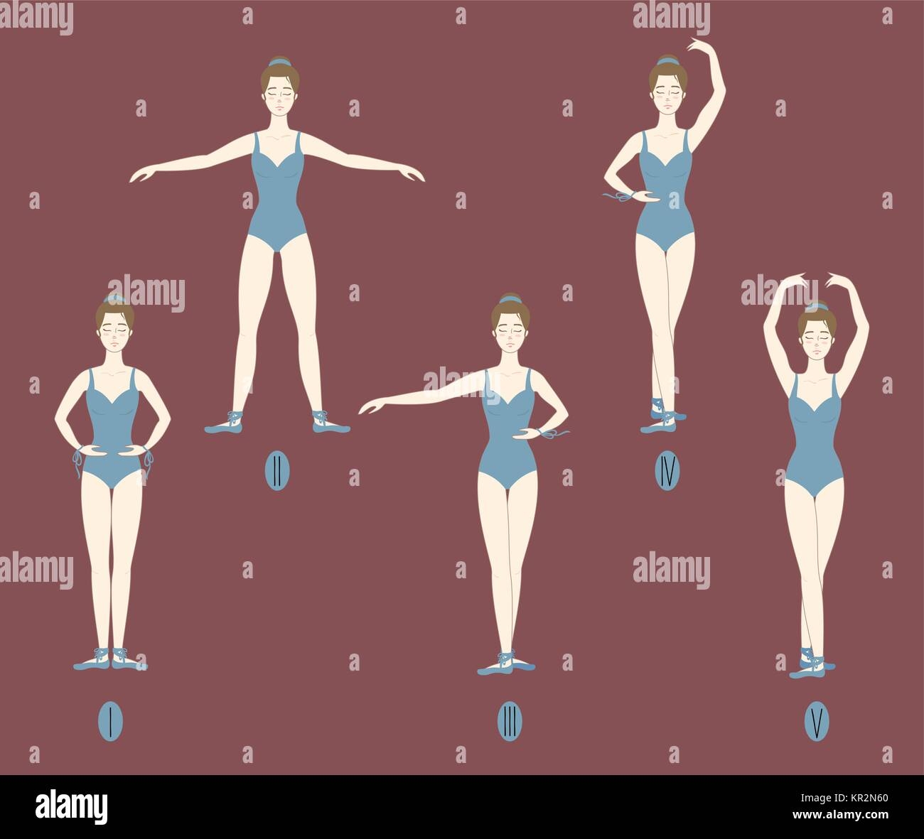 Young Girl Dancer Performs The Five Basic Ballet Positions Right Proper Posture Legs And Hand Placement For Learning In Studio Or Indoors Siolated Stock Vector Image U0026 Art Alamy