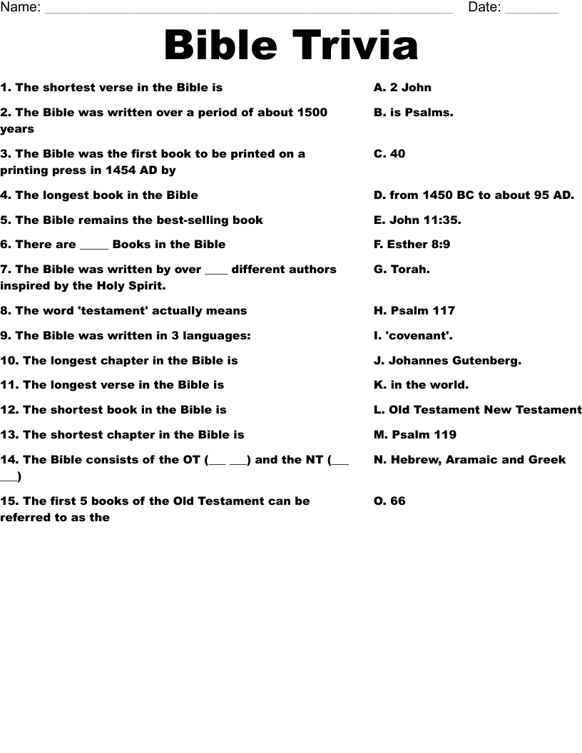 Youth Bible Trivia Questions 10 Free PDF Printables Printablee Worksheets Library